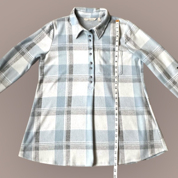 Soft Surroundings Mad About Plaid Cozy Soft Top Roll Up Sleeves Blue Small Tunic - Picture 12 of 13